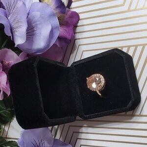 Charter Club Elegant Gold Plated Peachy Blush Pink Crystal Halo Ring Size 7 NWOT